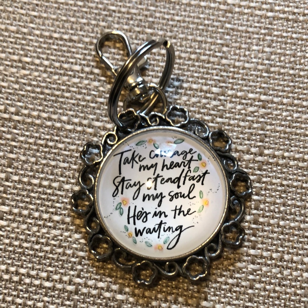 Inspirational Keychain with Floral Design